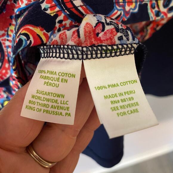 Lilly Pulitzer Navy Blue Paisley Colorful Long Sleeve Shirt Women's size Medium - Picture 9 of 10